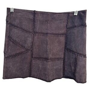 PASSPORT Patchwork Suede Leather Mini Skirt Brown Boho Festival Y2K Women Medium